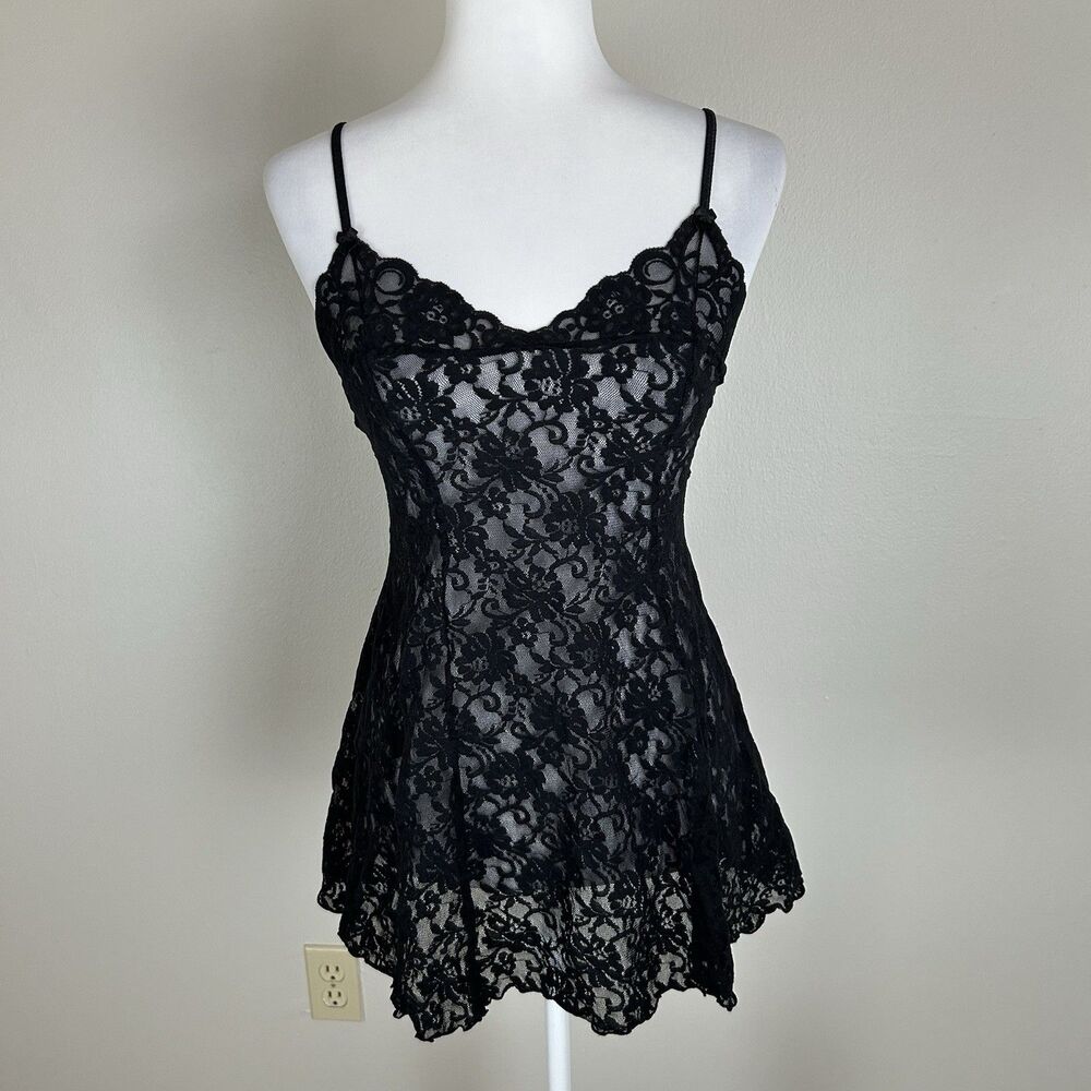 Vintage Arianne Dress Womens Small Black Lace Chemise Floral Slip Y2K 90s
